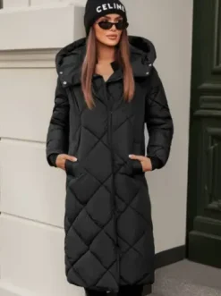 Kurtka zimowa damska długa pikowana czarna JS/5M3173/392Z^Ozonee Discount