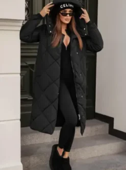 Kurtka zimowa damska długa pikowana czarna JS/5M3173/392Z^Ozonee Discount