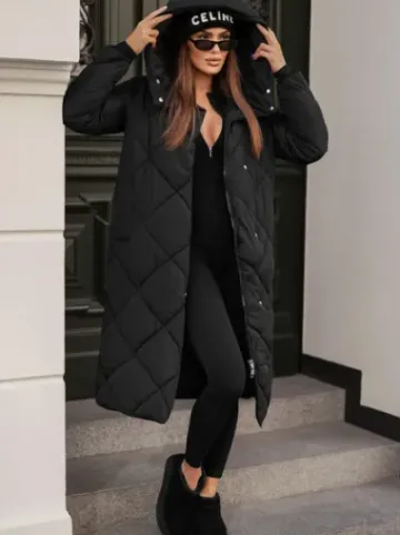 Kurtka zimowa damska długa pikowana czarna JS/5M3173/392Z^Ozonee Discount