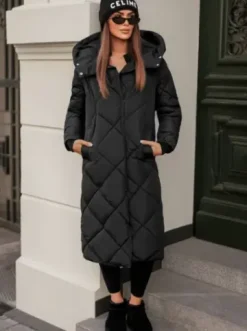 Kurtka zimowa damska długa pikowana czarna JS/5M3173/392Z^Ozonee Discount