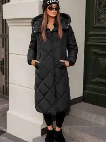 Kurtka zimowa damska długa pikowana czarna JS/5M3173/392Z^Ozonee Discount