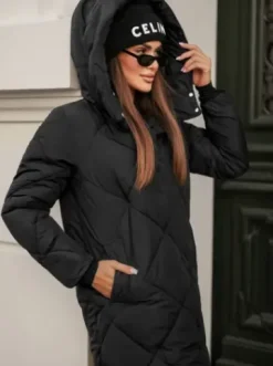 Kurtka zimowa damska długa pikowana czarna JS/5M3173/392Z^Ozonee Discount