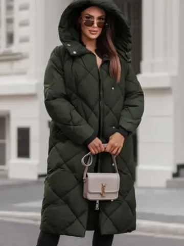 Kurtka zimowa damska długa pikowana zielona JS/5M3173/136Z^Ozonee Fashion