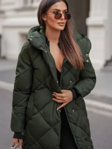Kurtka zimowa damska długa pikowana zielona JS/5M3173/136Z^Ozonee Fashion