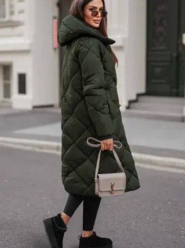 Kurtka zimowa damska długa pikowana zielona JS/5M3173/136Z^Ozonee Fashion