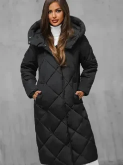 Kurtka zimowa damska długa pikowana czarna JS/5M3173/392^Ozonee New