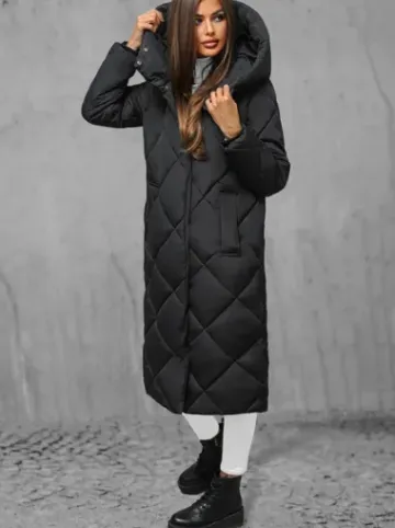 Kurtka zimowa damska długa pikowana czarna JS/5M3173/392^Ozonee New