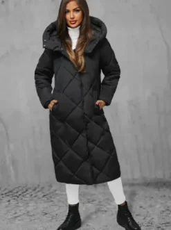 Kurtka zimowa damska długa pikowana czarna JS/5M3173/392^Ozonee New