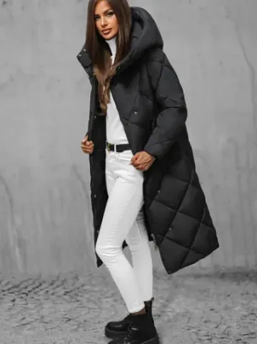 Kurtka zimowa damska długa pikowana czarna JS/5M3173/392^Ozonee New