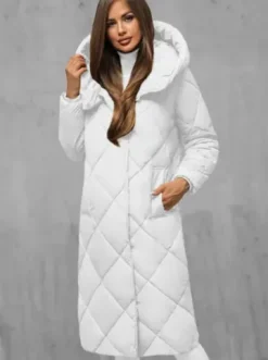 Kurtka zimowa damska długa pikowana biała JS/5M3173/281^Ozonee Sale