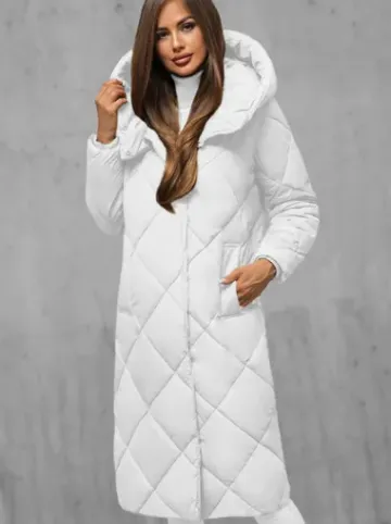 Kurtka zimowa damska długa pikowana biała JS/5M3173/281^Ozonee Sale