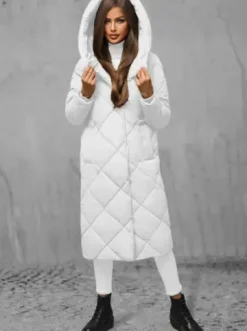 Kurtka zimowa damska długa pikowana biała JS/5M3173/281^Ozonee Sale