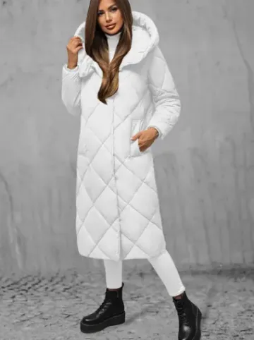Kurtka zimowa damska długa pikowana biała JS/5M3173/281^Ozonee Sale