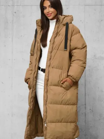 Kurtka zimowa damska długa pikowana camelowa JS/5M3163/84Z^Ozonee Sale