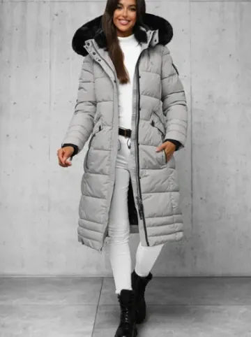 Kurtka zimowa damska długa pikowana szara O/W377^Ozonee New