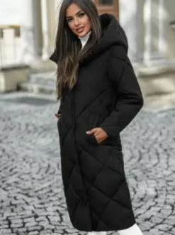 Kurtka zimowa damska długa pikowana czarna JS/5M3173/392Z^Ozonee Discount