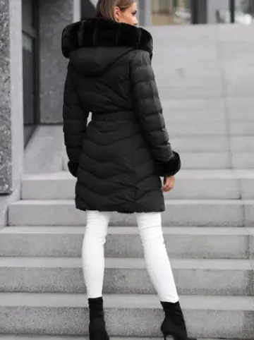 Kurtka zimowa damska długa z futerkiem czarna JS/5M3156/392^Ozonee Clearance