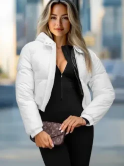 Kurtka zimowa damska pikowana biała JS/5M3260/281Z^Ozonee Fashion