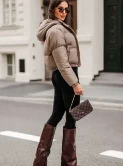 Kurtka zimowa damska pikowana ciemno-beżowa JS/5M3260/84^Ozonee Clearance
