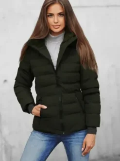 Kurtka zimowa damska pikowana ciemno-zielona JS/M769/136Z^Ozonee Best