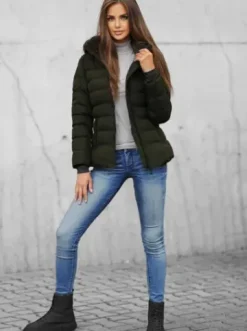 Kurtka zimowa damska pikowana ciemno-zielona JS/M769/136Z^Ozonee Best