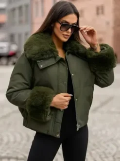 Kurtka zimowa damska z futerkiem khaki O/H833^Ozonee Online