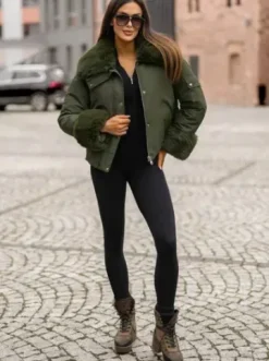Kurtka zimowa damska z futerkiem khaki O/H833^Ozonee Online
