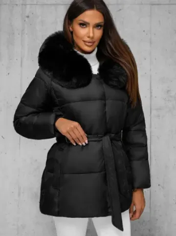 Kurtka zimowa damska z futerkiem czarna JS/16M9206/392Z^Ozonee Fashion