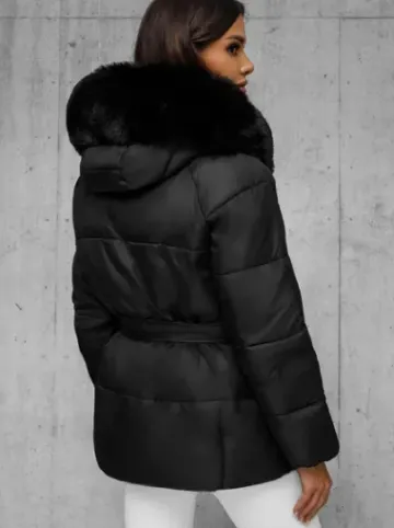 Kurtka zimowa damska z futerkiem czarna JS/16M9206/392Z^Ozonee Fashion
