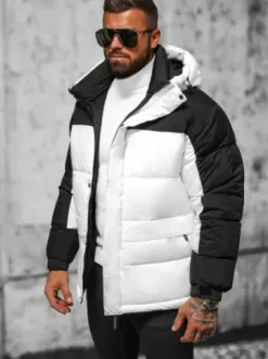 Kurtka zimowa męska pikowana biało-czarna JS/31M5008^Ozonee Fashion