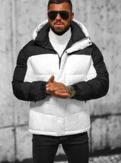 Kurtka zimowa męska pikowana biało-czarna JS/31M5008^Ozonee Fashion