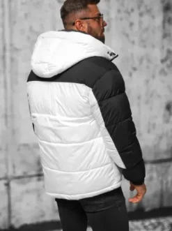 Kurtka zimowa męska pikowana biało-czarna JS/31M5008^Ozonee Fashion