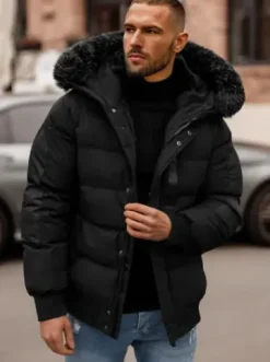 Kurtka zimowa męska pikowana czarna O/M798Z^Ozonee Clearance