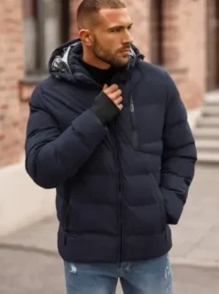 Kurtka zimowa męska pikowana granatowa JS/5M756/215Z^Ozonee Discount