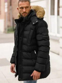 Kurtka zimowa męska pikowana z futerkiem czarna JS/5M3122/392Z^Ozonee Clearance