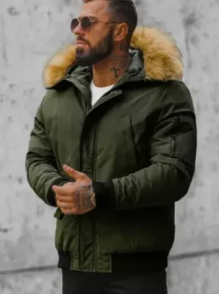 Kurtka zimowa męska z futerkiem khaki JS/M2019/136^Ozonee Clearance