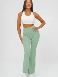 Legginsy damskie z szeroką nogawką miętowe JS/17K587/127^Ozonee Outlet