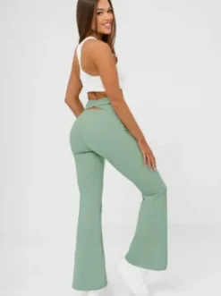 Legginsy damskie z szeroką nogawką miętowe JS/17K587/127^Ozonee Outlet