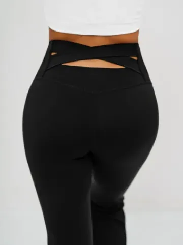 Legginsy damskie z szeroką nogawką czarne JS/17K587/3^Ozonee Clearance