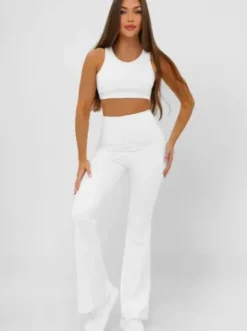 Legginsy damskie z szeroką nogawką białe JS/17K587/1^Ozonee Discount