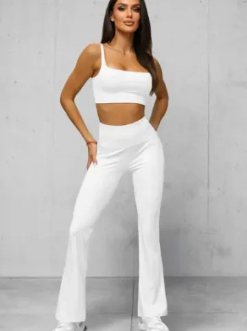 Legginsy damskie z szeroką nogawką białe JS/XY24016L^Ozonee Fashion