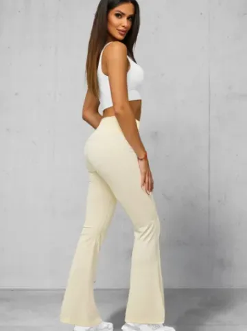 Legginsy damskie z szeroką nogawką ecru JS/17K570/1^Ozonee Sale