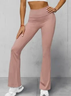 Legginsy damskie z szeroką nogawką pudrowe JS/17K588/7^Ozonee Fashion