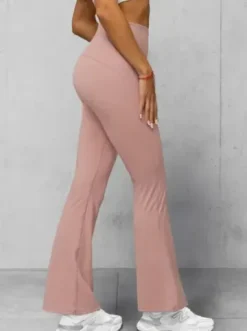 Legginsy damskie z szeroką nogawką pudrowe JS/17K588/7^Ozonee Fashion