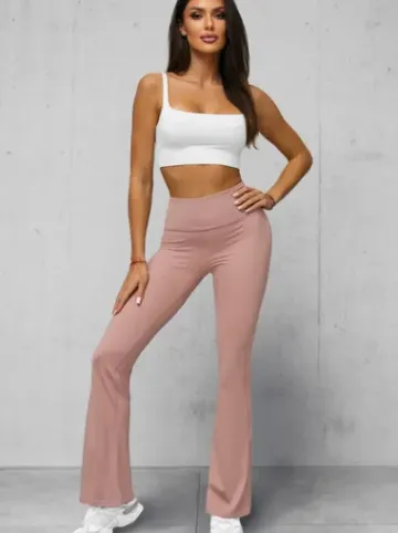 Legginsy damskie z szeroką nogawką pudrowe JS/17K588/7^Ozonee Fashion