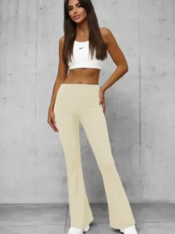 Legginsy damskie z szeroką nogawką ecru O/KTK006-J^Ozonee Best