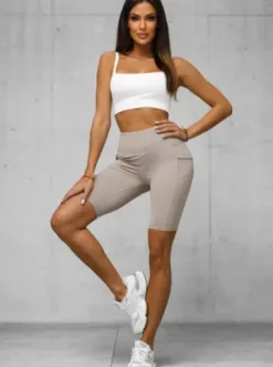 Legginsy krótkie damskie kolarki beżowe JS/XY24004S^Ozonee Hot
