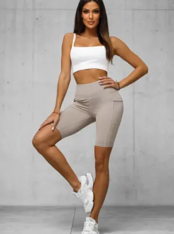 Legginsy krótkie damskie kolarki beżowe JS/XY24004S^Ozonee Hot