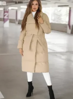 Płaszcz zimowy damski beżowy JS/M737/62Z^Ozonee Fashion