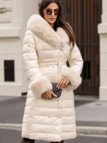 Płaszcz zimowy damski beżowy JS/5M3160/254/BZ^Ozonee Fashion